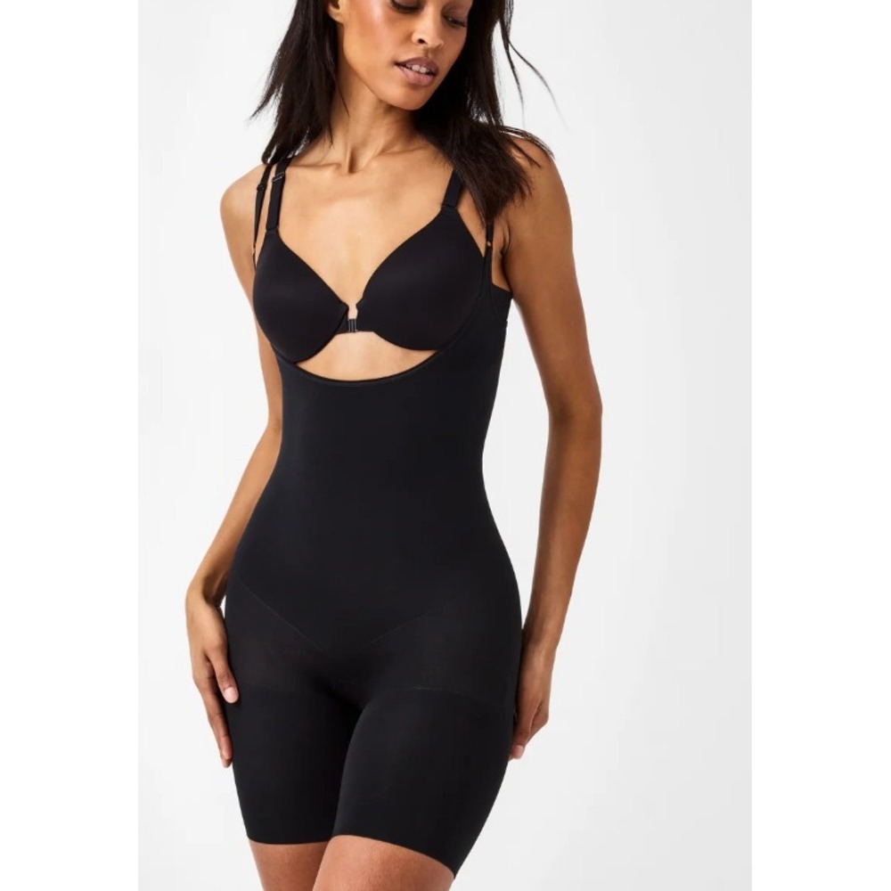 SPANX Seamless Power Open Bust Mid Thight Bodysuit Shapewear Women's XL Black